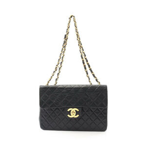 Chanel Matelasse Single Flap Shoulder Bag Lambskin Sheepskin Black